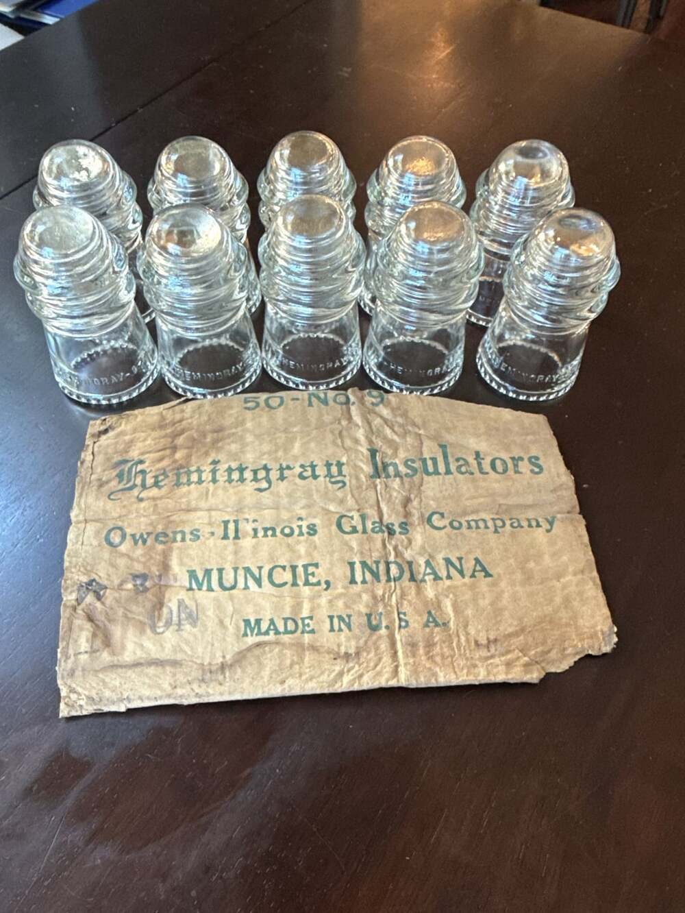 LOT of 10 NOS Hemingray No. 9 Glass Insulator Clear Made in USA
